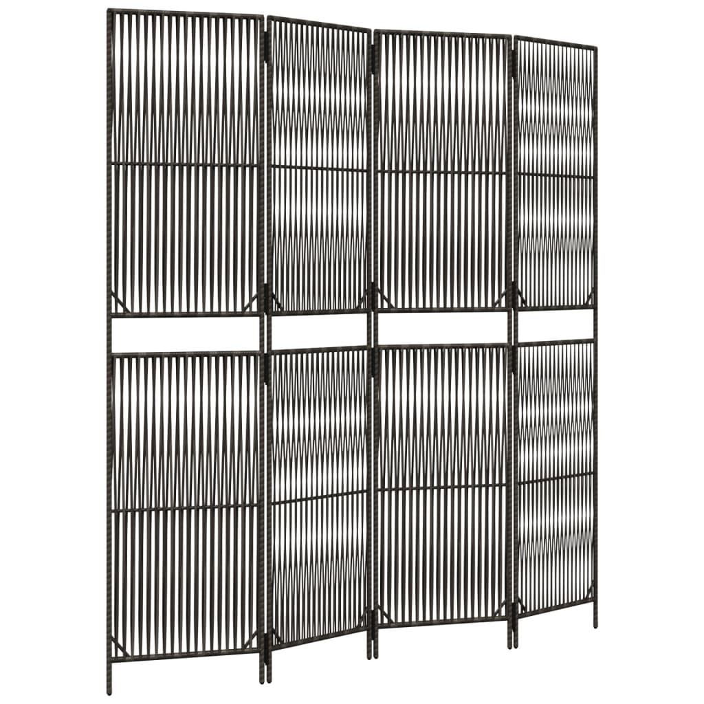 Kamerscherm 4 Panelen Poly Rattan Grijs 196 x 200 cm Lijngeweven