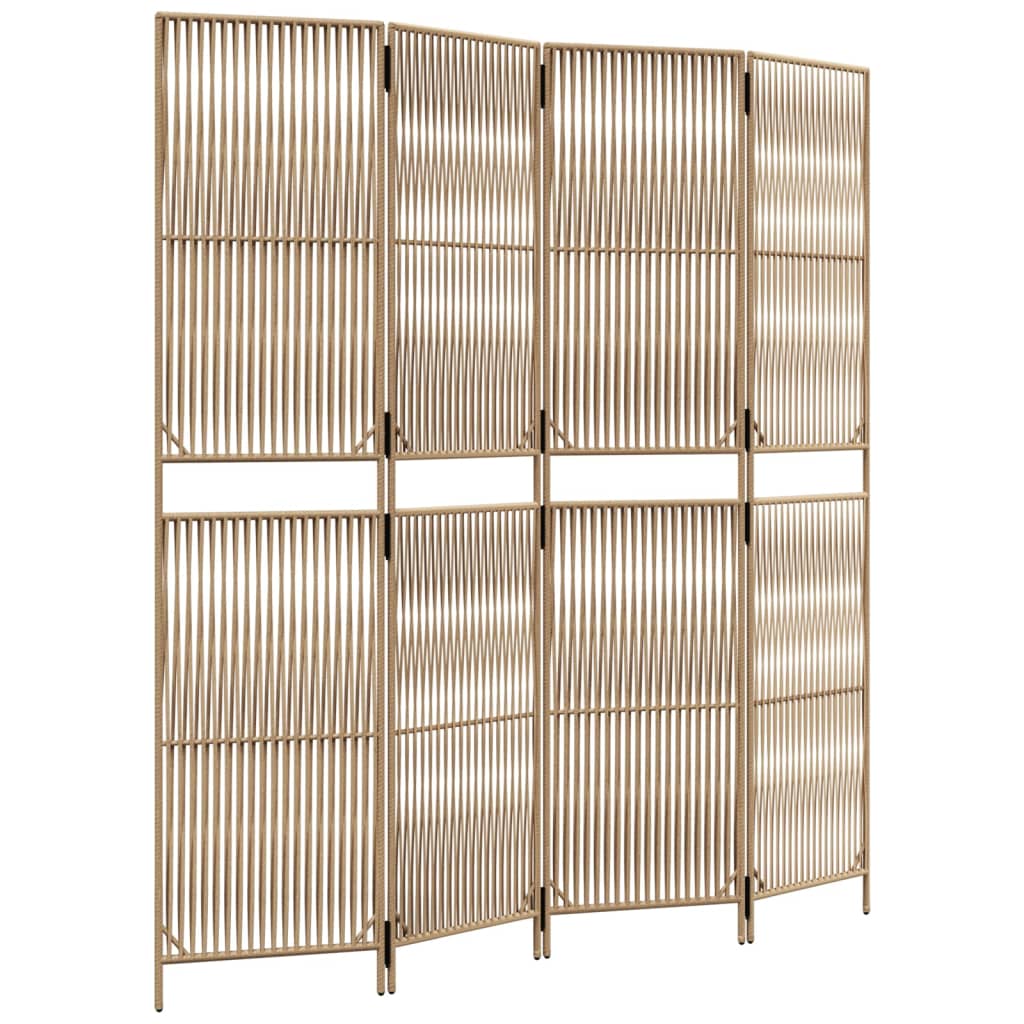 Kamerscherm 4 Panelen Poly Rattan Beige 196 x 200 cm Lijngeweven