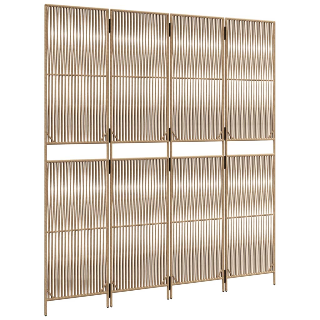 Kamerscherm 4 Panelen Poly Rattan Beige 196 x 200 cm Lijngeweven