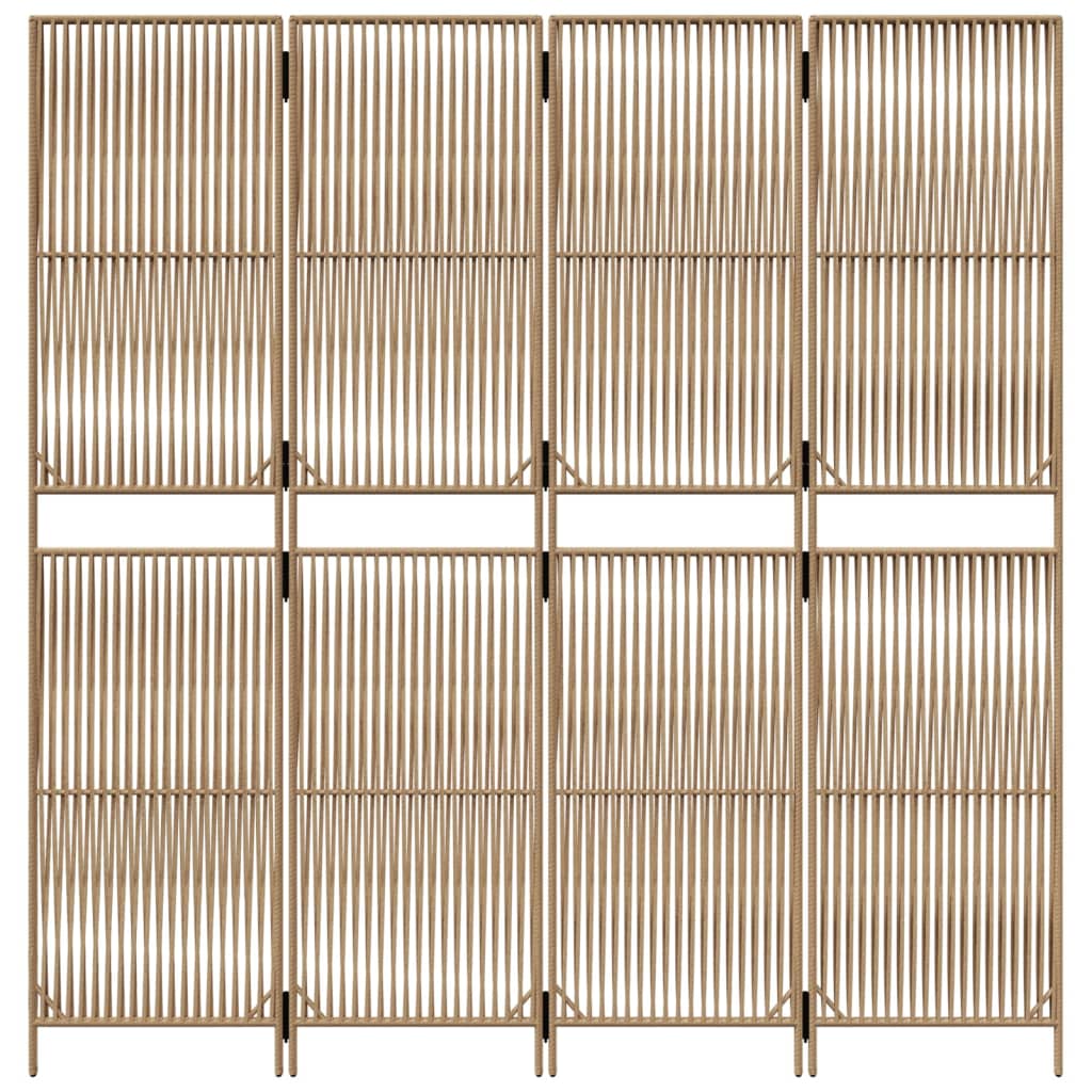 Kamerscherm 4 Panelen Poly Rattan Beige 196 x 200 cm Lijngeweven