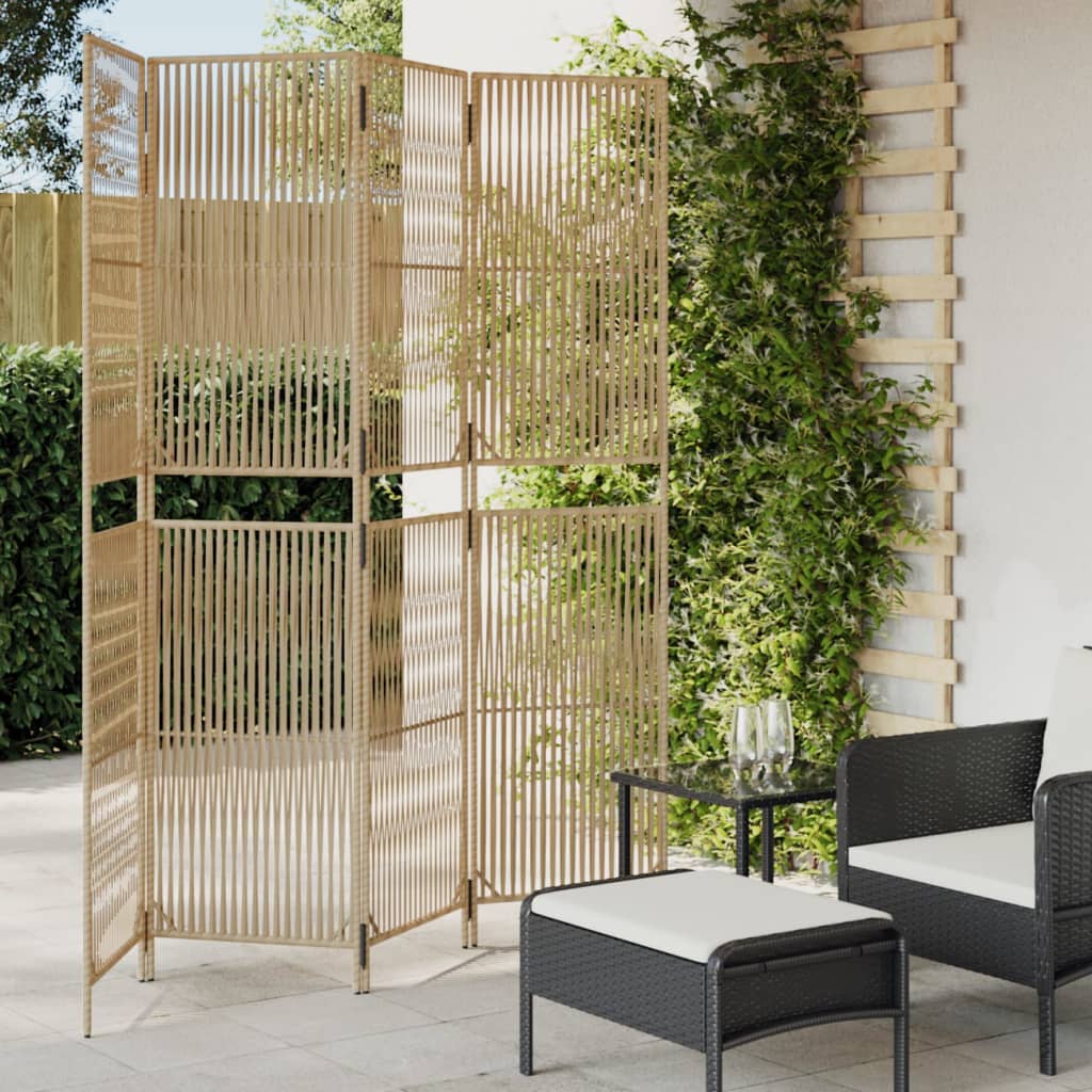 Kamerscherm 4 Panelen Poly Rattan Beige 196 x 200 cm Lijngeweven