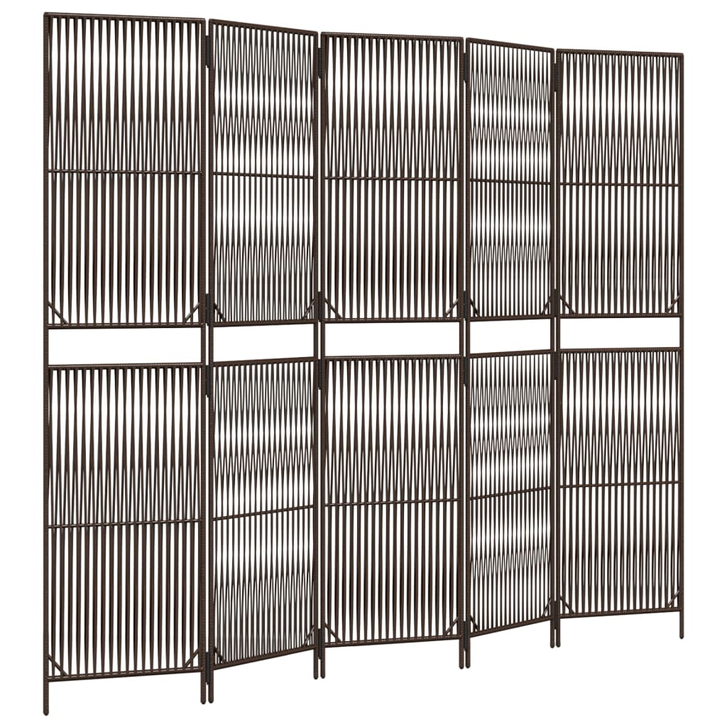 Kamerscherm 5 Panelen Poly Rattan Bruin 245 x 200 cm Lijngeweven