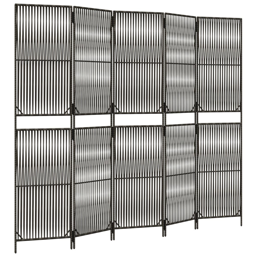 Kamerscherm 5 Panelen Poly Rattan Grijs 245 x 200 cm Lijngeweven