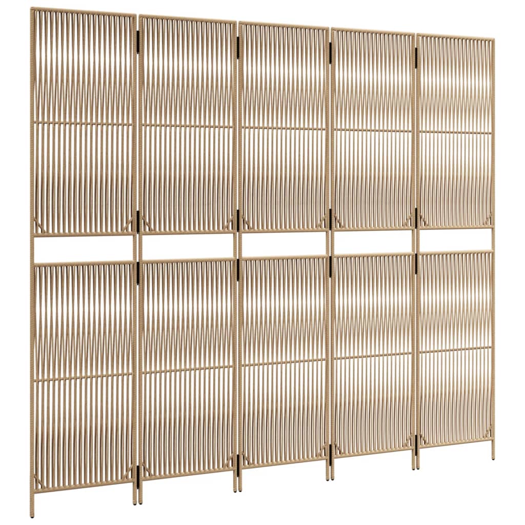 Kamerscherm 5 Panelen Poly Rattan Beige 245 x 200 cm Lijngeweven