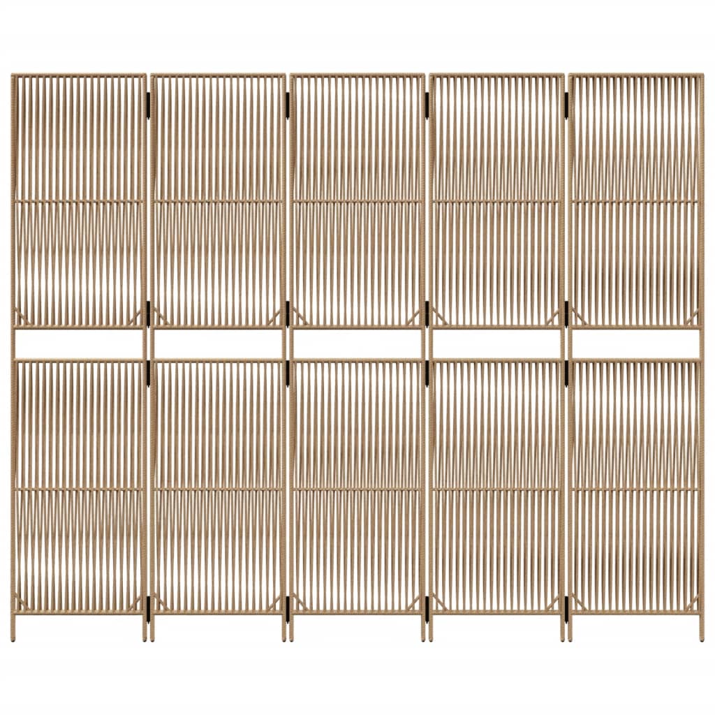 Kamerscherm 5 Panelen Poly Rattan Beige 245 x 200 cm Lijngeweven