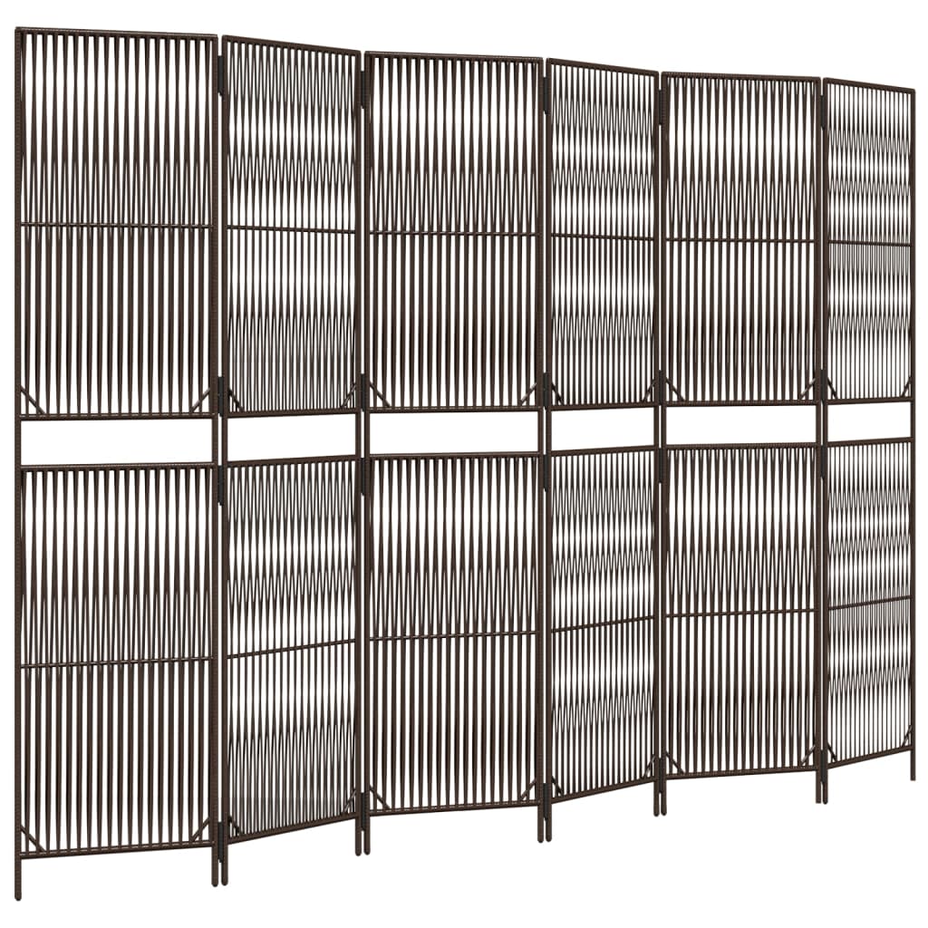 Kamerscherm 6 Panelen Poly Rattan Bruin 294 x 200 cm Lijngeweven