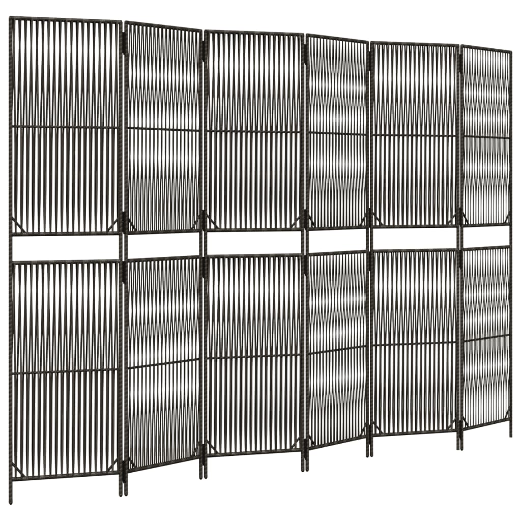 Kamerscherm 6 Panelen Poly Rattan Grijs 294 x 200 cm Lijngeweven