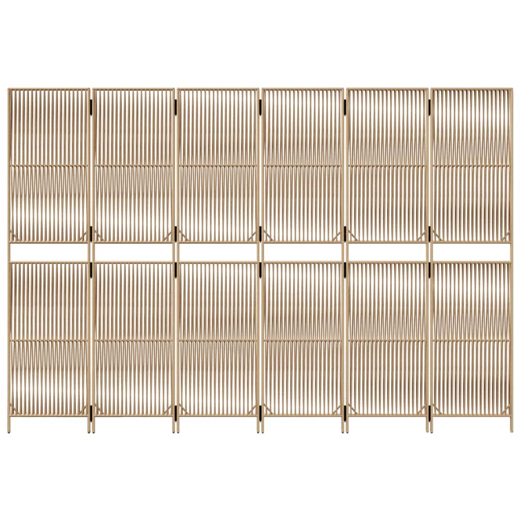 Kamerscherm 6 Panelen Poly Rattan Beige 294 x 200 cm Lijngeweven