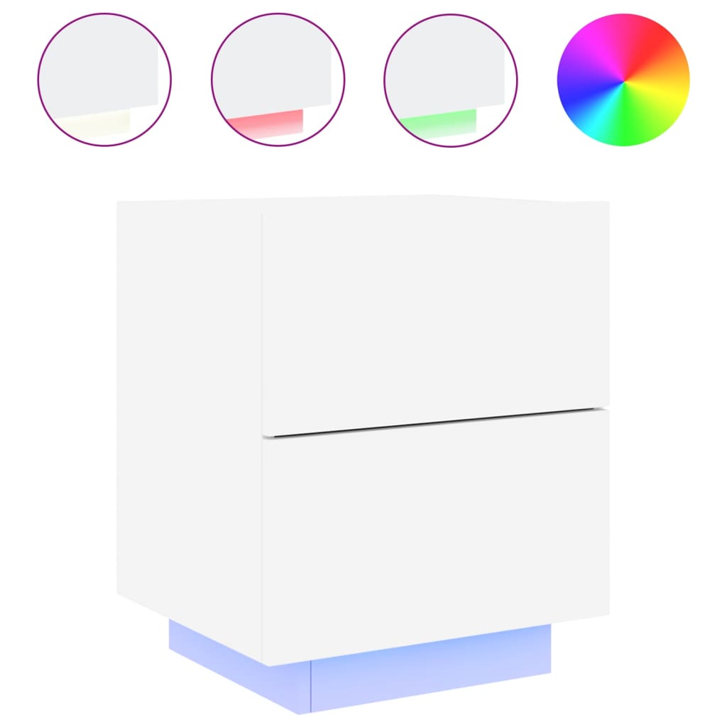 Nachtkastje Met Led-Verlichting Bewerkt Hout Wit 1