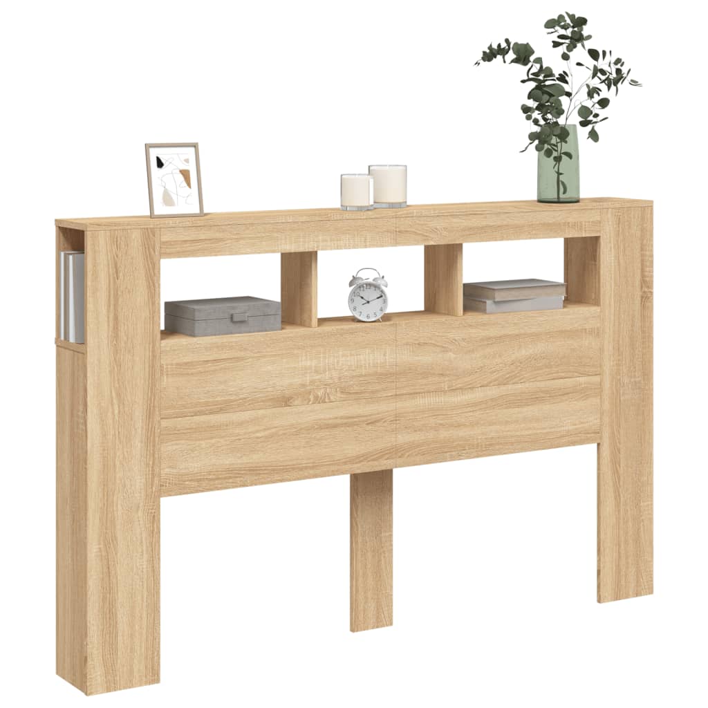 Hoofdbord met LED 160x18,5x103,5 cm bewerkt hout sonoma eiken