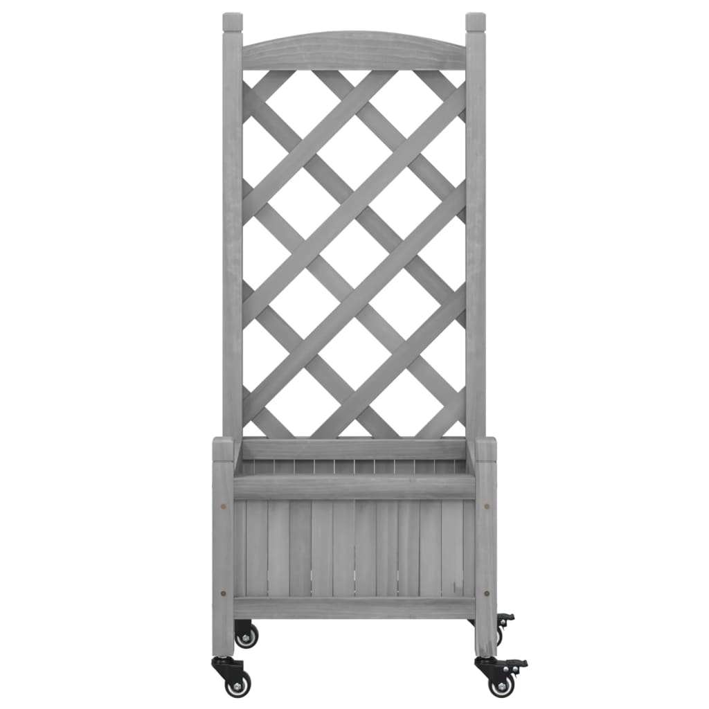 Plantenbak Met Latwerk En Wielen Massief Vurenhout Grijs 40 x 30 x 97.5 cm with trellis & wheels