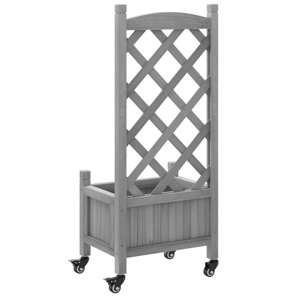 Plantenbak Met Latwerk En Wielen Massief Vurenhout Grijs 40 x 30 x 97.5 cm with trellis & wheels