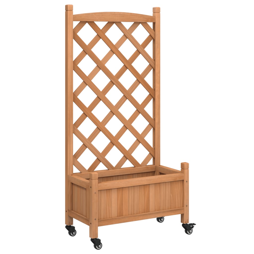 Plantenbak Met Latwerk En Wielen Massief Vurenhout Bruin 55 x 29.5 x 117.5 cm with trellis & wheels