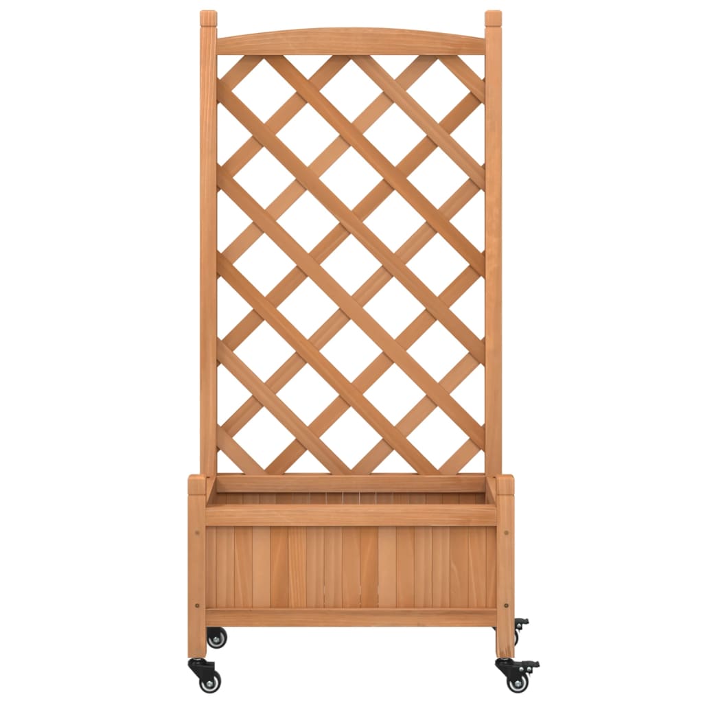 Plantenbak Met Latwerk En Wielen Massief Vurenhout Bruin 55 x 29.5 x 117.5 cm with trellis & wheels