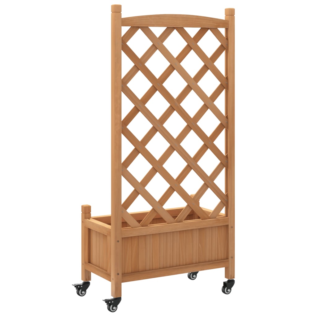 Plantenbak Met Latwerk En Wielen Massief Vurenhout Bruin 55 x 29.5 x 117.5 cm with trellis & wheels