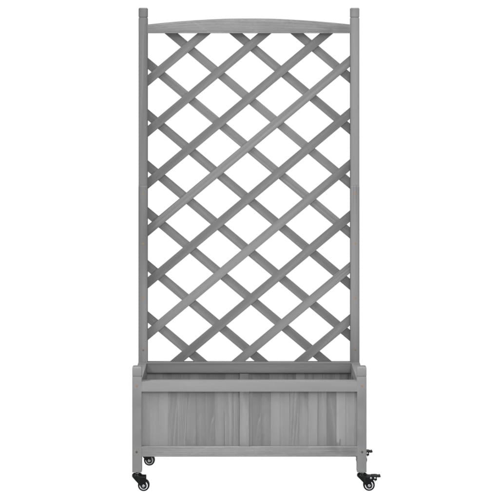 Plantenbak Met Latwerk En Wielen Massief Vurenhout Grijs 75 x 35 x 157.5 cm with trellis & wheels