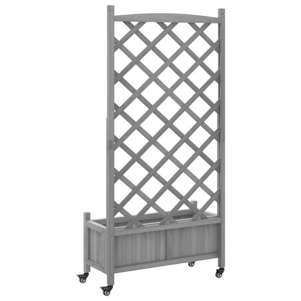 Plantenbak Met Latwerk En Wielen Massief Vurenhout Grijs 75 x 35 x 157.5 cm with trellis & wheels