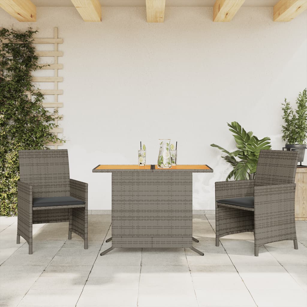 3-Delige Bistroset Met Kussens Poly Rattan Grijs