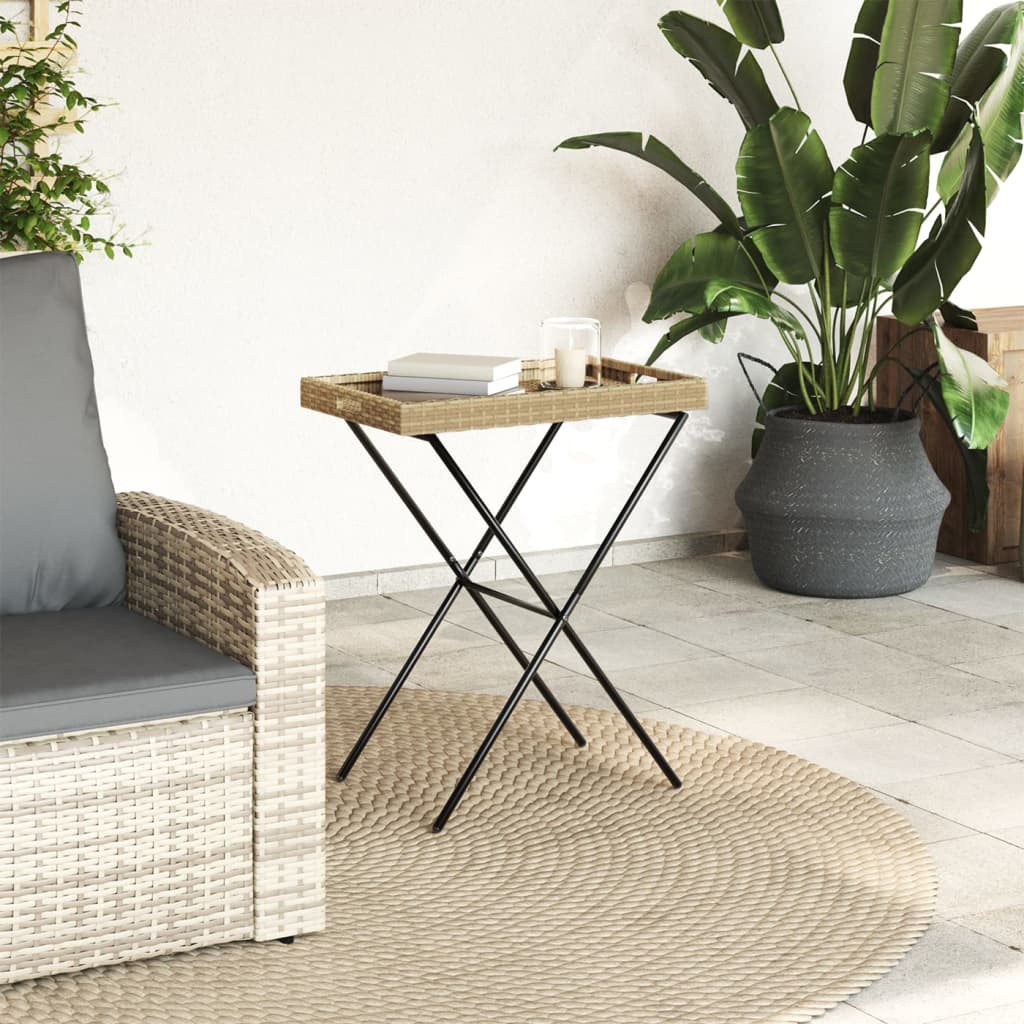 Dienbladtafel inklapbaar 65x40x75 cm poly rattan beige