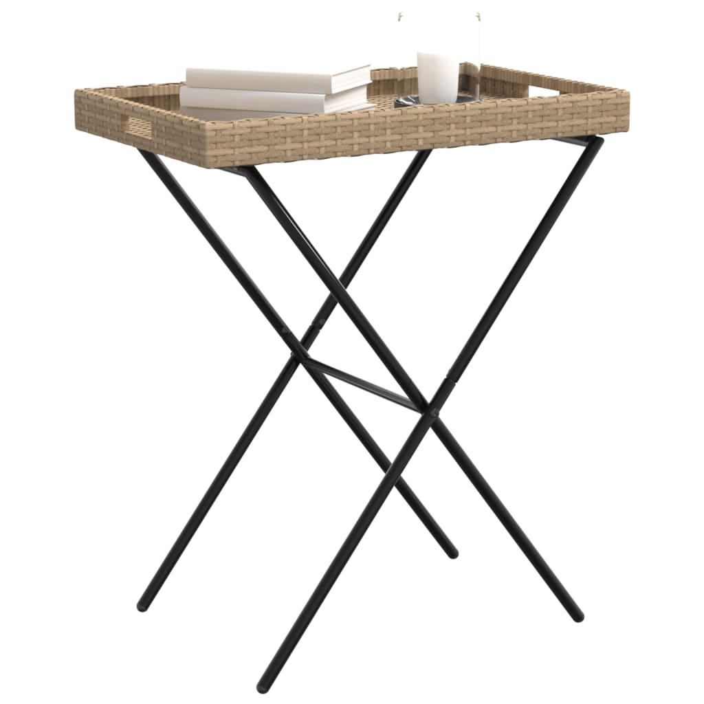 Dienbladtafel inklapbaar 65x40x75 cm poly rattan beige