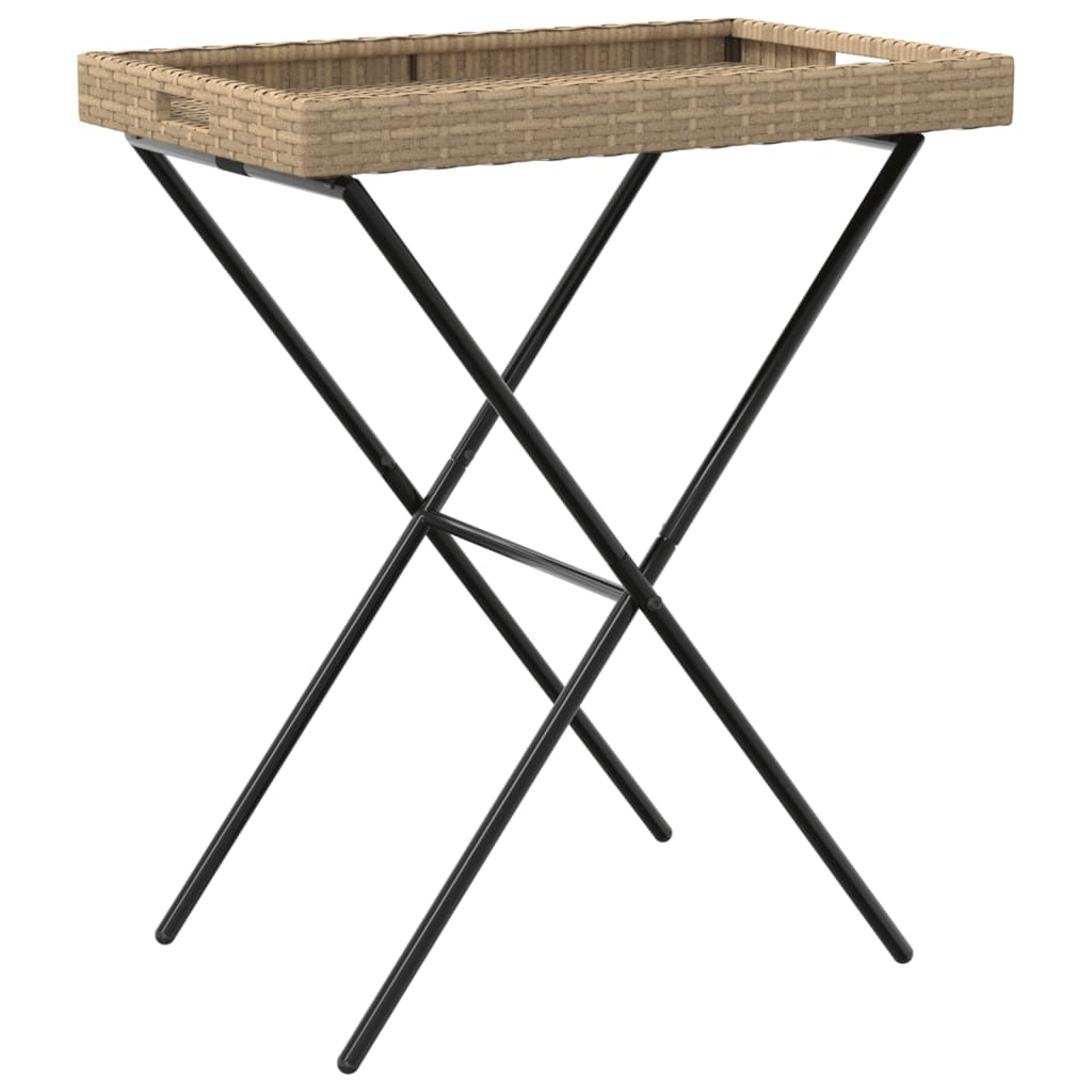 Dienbladtafel inklapbaar 65x40x75 cm poly rattan beige