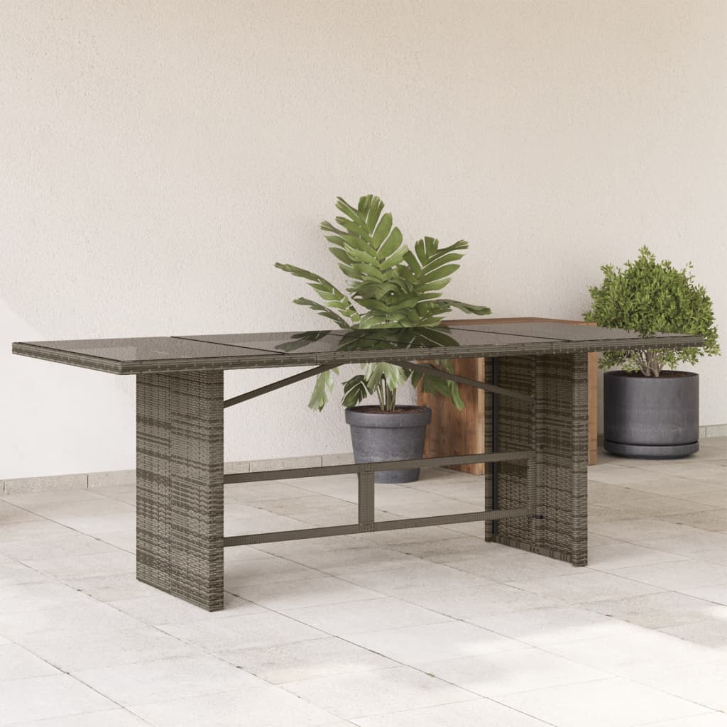 Tuintafel Met Glazen Blad 90X80X74 Cm Poly Rattan Grijs Glas