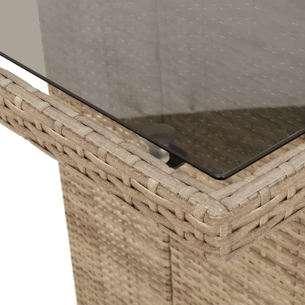 Tuintafel Met Glazen Blad 90X80X74 Cm Poly Rattan Beige Glas