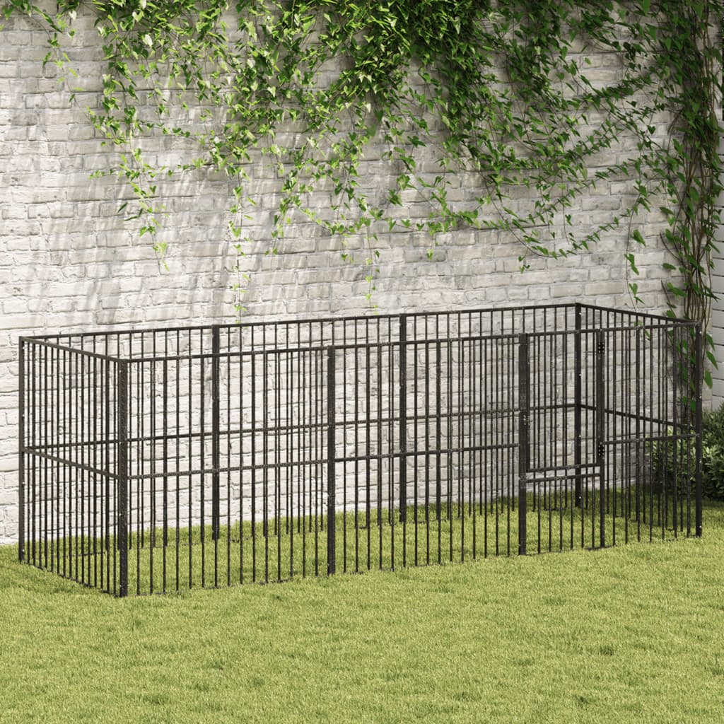 Hondenkennel 8 panelen gepoedercoat staal zwart