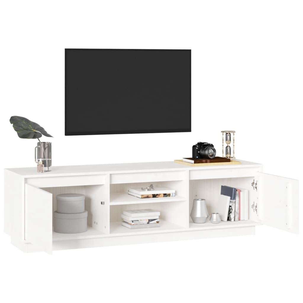 Tv-Meubel 140X35X40 Cm Massief Grenenhout Wit