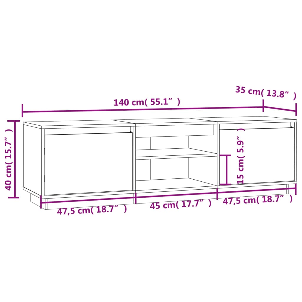 Tv-Meubel 140X35X40 Cm Massief Grenenhout Wit