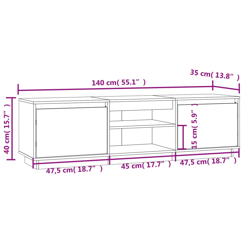 Tv-Meubel 140X35X40 Cm Massief Grenenhout Zwart