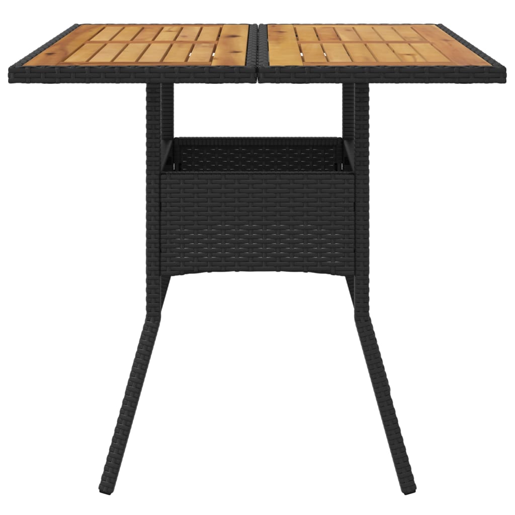 Tuintafel Met Acaciahouten Blad 80X80X75 Cm Poly Rattan Zwart