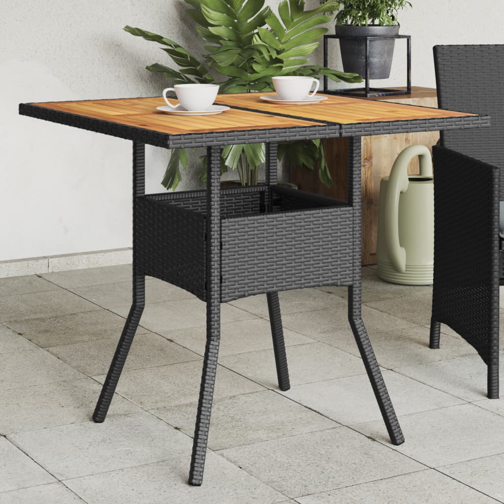 Tuintafel Met Acaciahouten Blad 80X80X75 Cm Poly Rattan Zwart