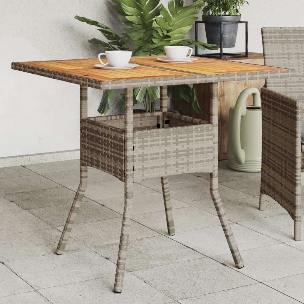 Tuintafel Met Acaciahouten Blad 80X80X75 Cm Poly Rattan Grijs