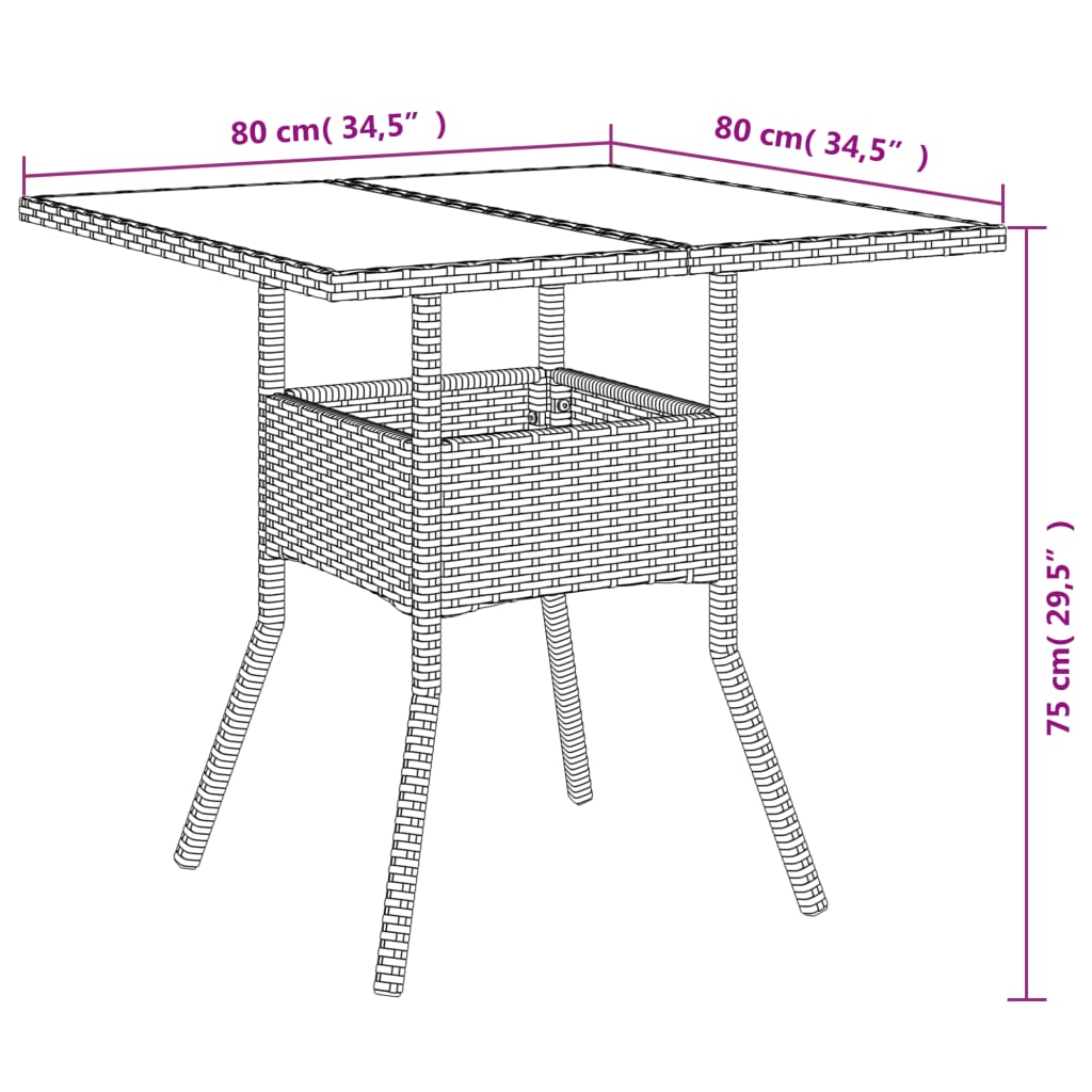 Tuintafel Met Glazen Blad 80X80X75 Cm Poly Rattan Zwart