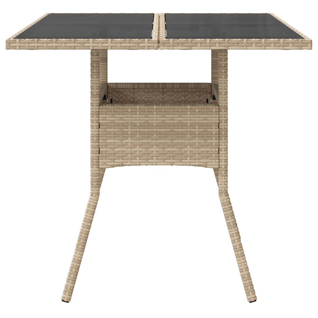 Tuintafel Met Glazen Blad 80X80X75 Cm Poly Rattan Beige