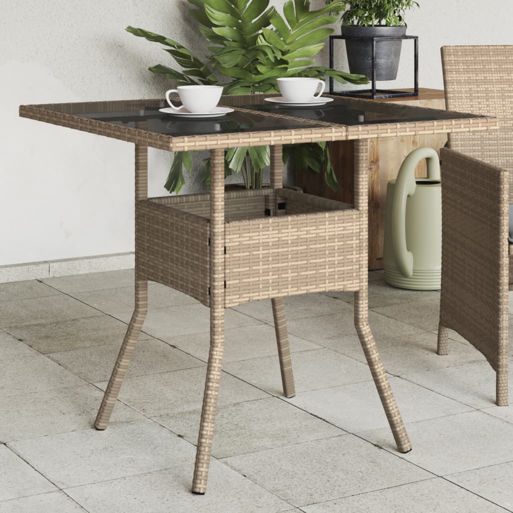 Tuintafel Met Glazen Blad 80X80X75 Cm Poly Rattan Beige