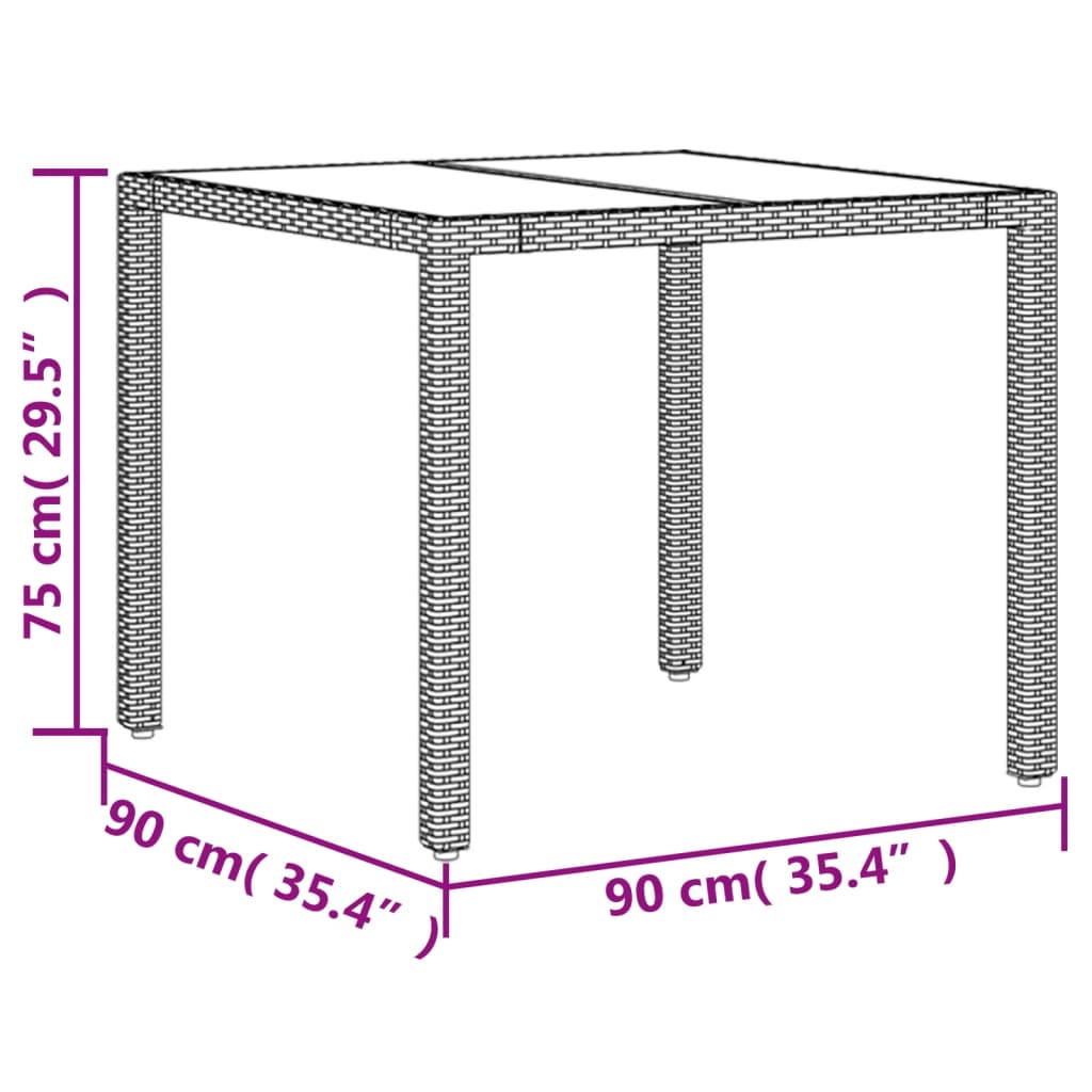 Tuintafel Met Glazen Blad 90X90X75 Cm Poly Rattan