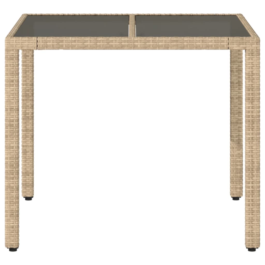 Tuintafel met glazen blad 90x90x75 cm poly rattan beige