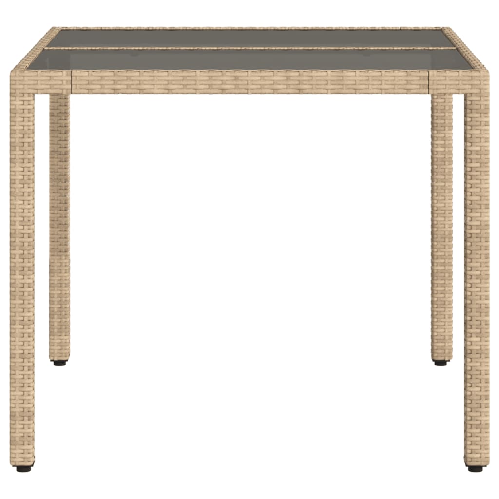 Tuintafel met glazen blad 90x90x75 cm poly rattan beige
