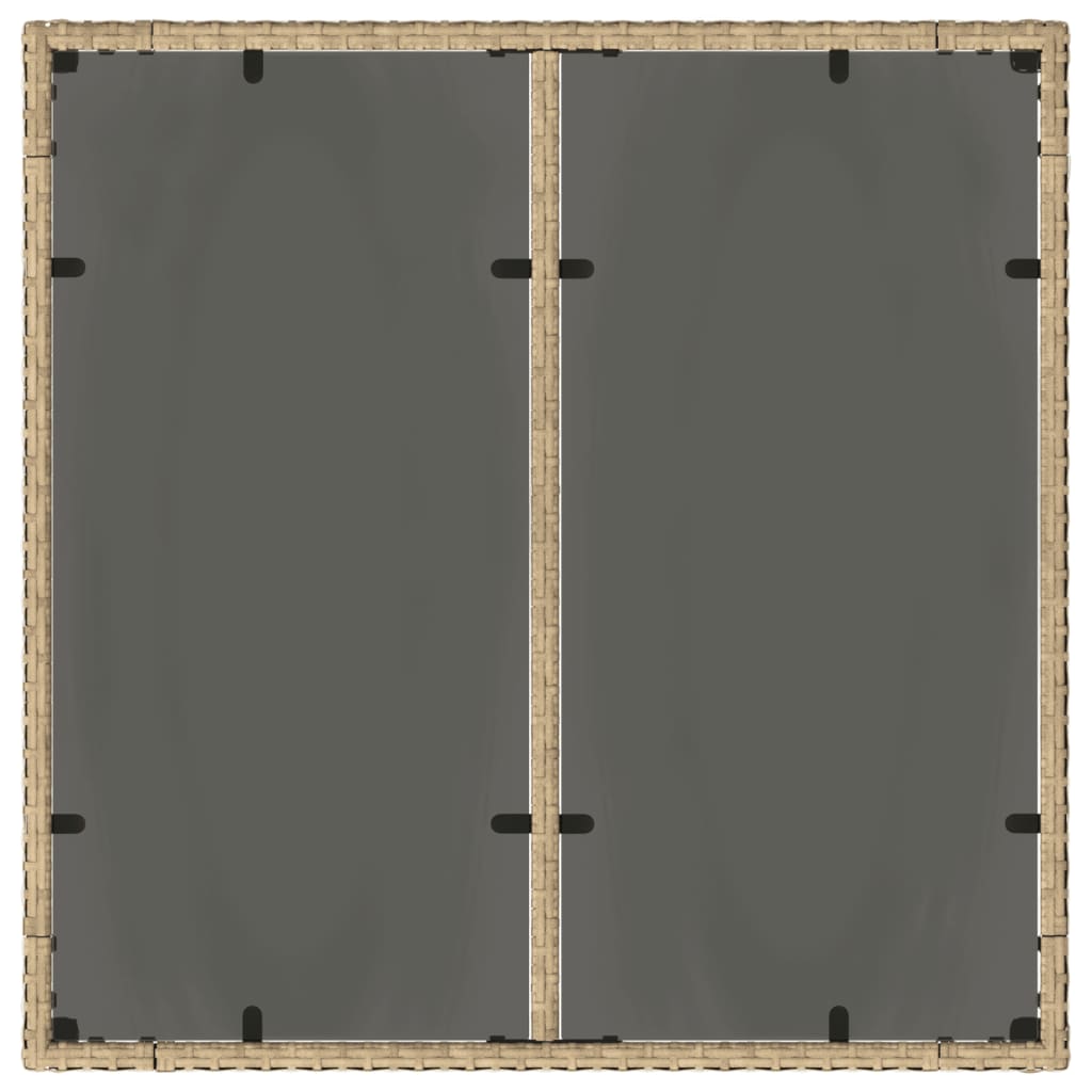 Tuintafel met glazen blad 90x90x75 cm poly rattan beige