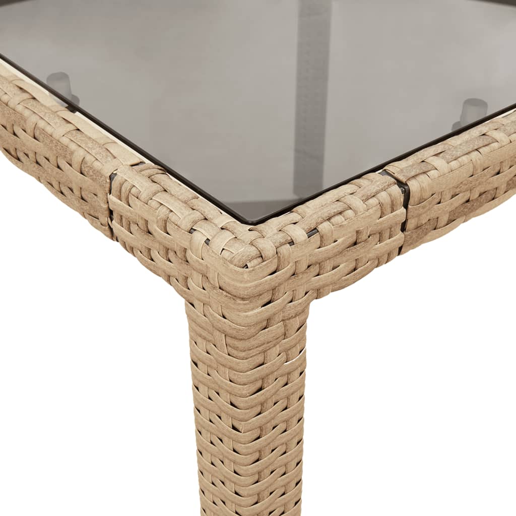 Tuintafel met glazen blad 90x90x75 cm poly rattan beige