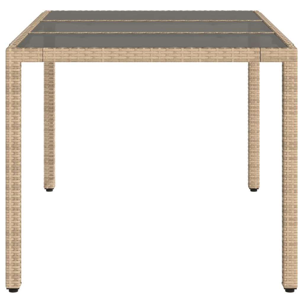 Tuintafel met glazen blad 150x90x75 cm poly rattan beige