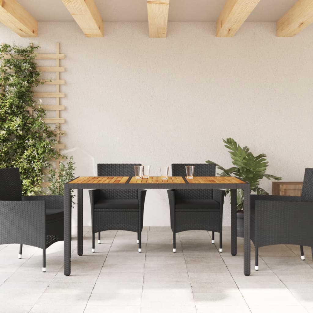 Tuintafel met acaciahouten blad 150x90x75 cm poly rattan zwart