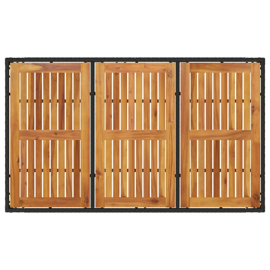 Tuintafel met acaciahouten blad 150x90x75 cm poly rattan zwart