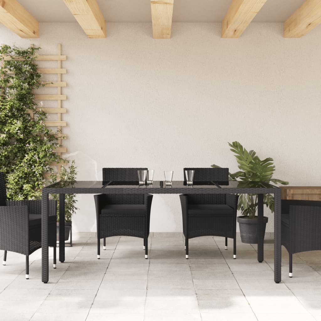 Tuintafel met glazen blad 190x90x75 cm poly rattan zwart