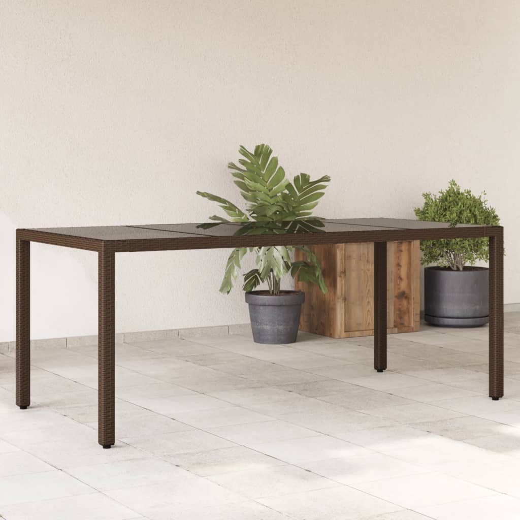 Tuintafel Met Glazen Blad 190X90X75 Cm Poly Rattan Bruin