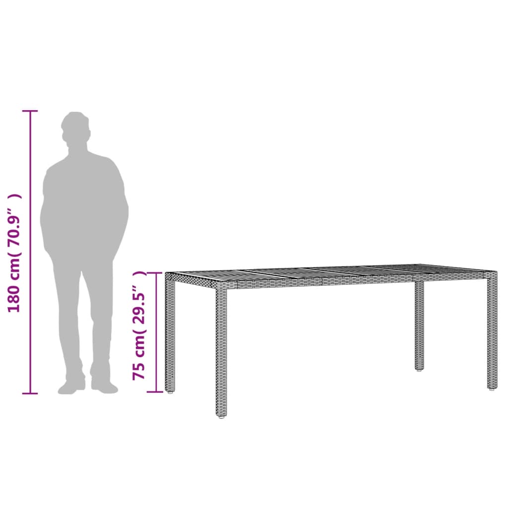 Tuintafel Met Acaciahouten Blad 190X90X75 Cm Poly Rattan Grijs