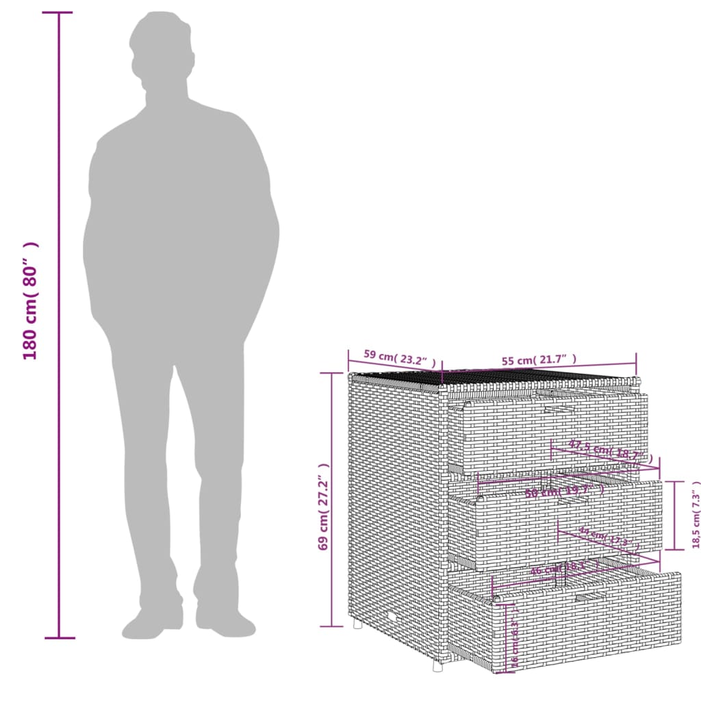 Tuinkast 55x59x69 cm poly rattan zwart