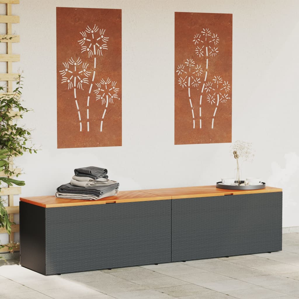 Tuinbox 220x50x54 cm poly rattan en acaciahout zwart